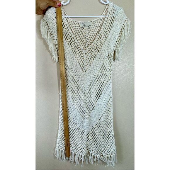 NWOT Vintage Havana Crocheted Fringe V-Neck Swim Cover Up Dress Small - Picture 8 of 11